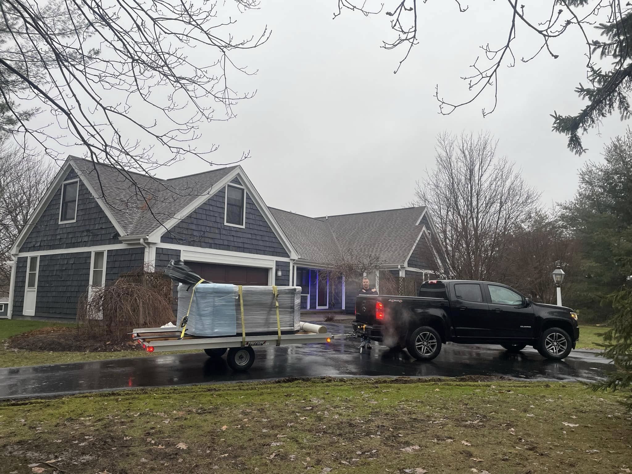 Hot tub loaded and secured on the truck for transport