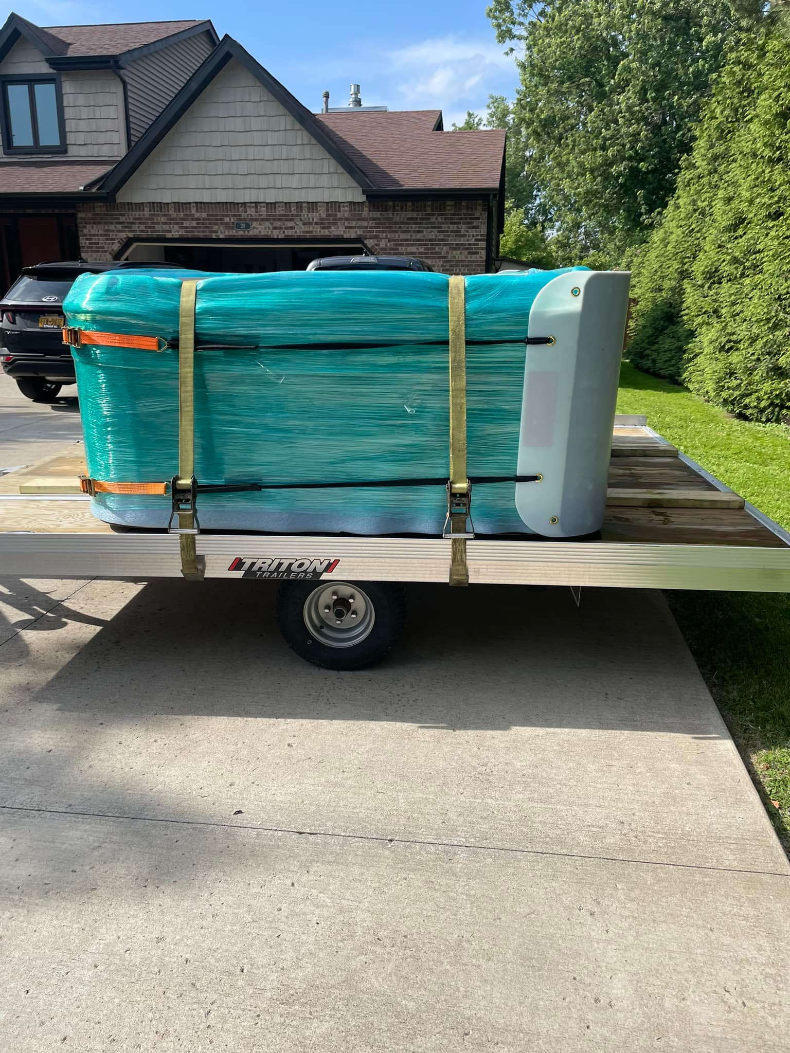 Hot tub fully wrapped and ready to move